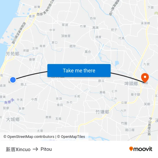 新厝Xincuo to Pitou map