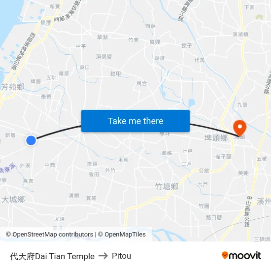 代天府Dai Tian Temple to Pitou map