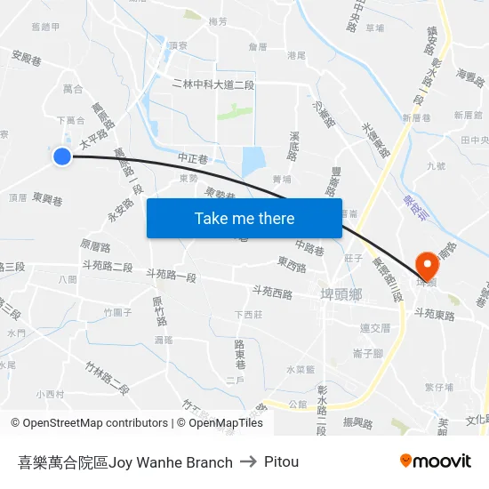喜樂萬合院區Joy Wanhe Branch to Pitou map