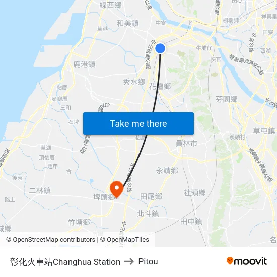 彰化火車站Changhua Station to Pitou map