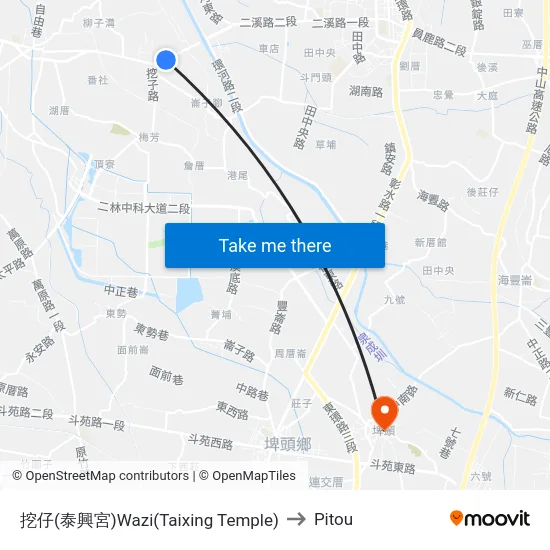 挖仔(泰興宮)Wazi(Taixing Temple) to Pitou map