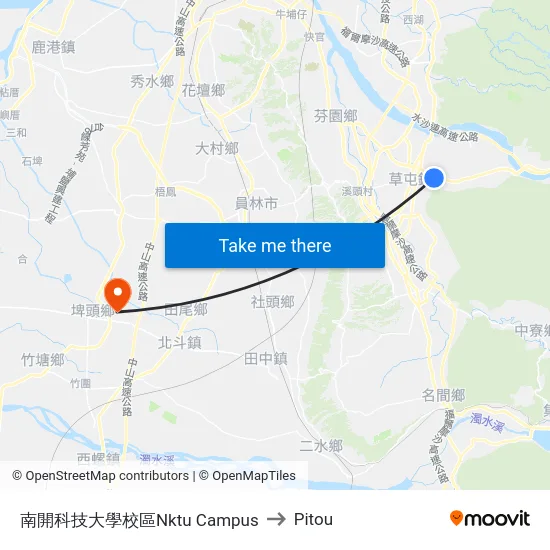 南開科技大學校區Nktu Campus to Pitou map