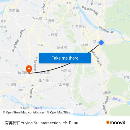 Yuying Street Intersection to Pitou map