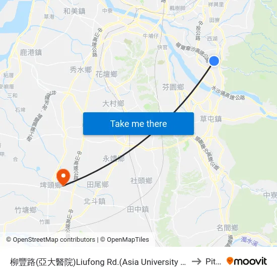 柳豐路(亞大醫院)Liufong Rd.(Asia University Hospital) to Pitou map