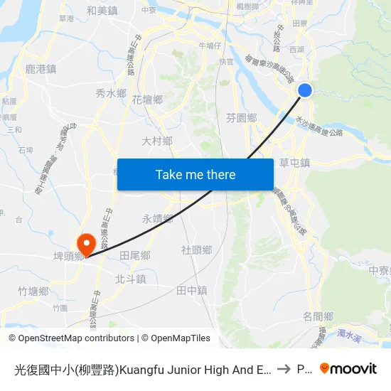 光復國中小(柳豐路)Kuangfu Junior High And Elementary School(Liufong Rd.) to Pitou map