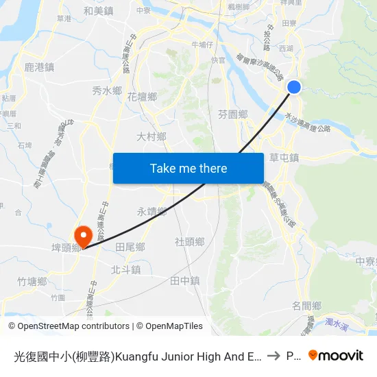 光復國中小(柳豐路)Kuangfu Junior High And Elementary School(Liufong Rd.) to Pitou map