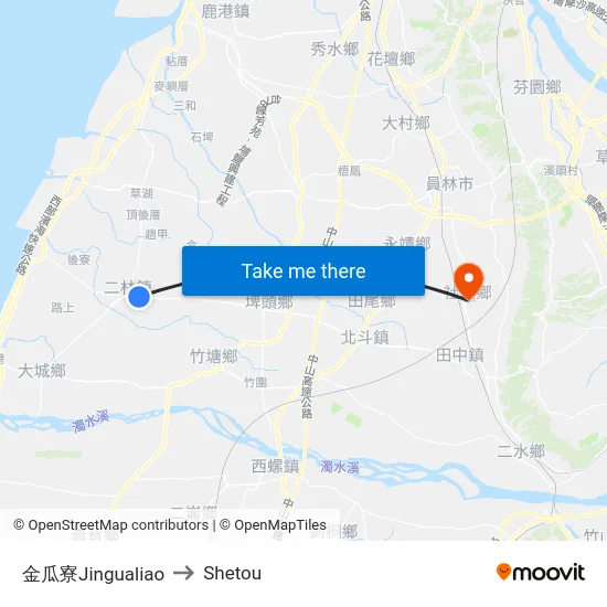 金瓜寮Jingualiao to Shetou map
