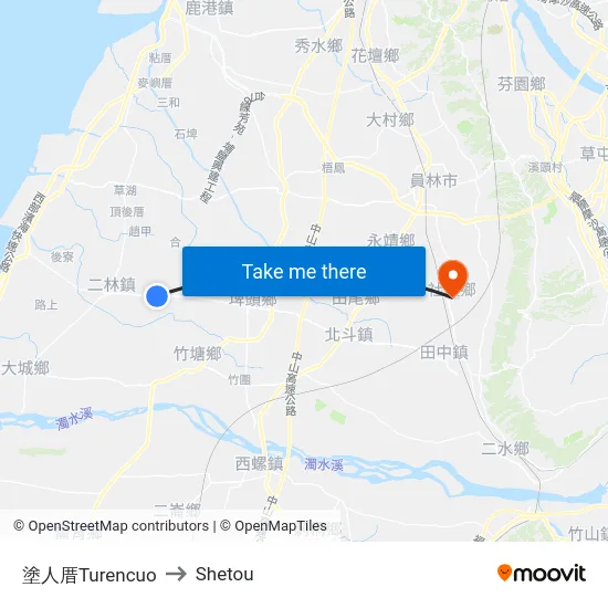 塗人厝Turencuo to Shetou map
