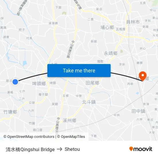 清水橋Qingshui Bridge to Shetou map