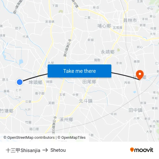 十三甲Shisanjia to Shetou map