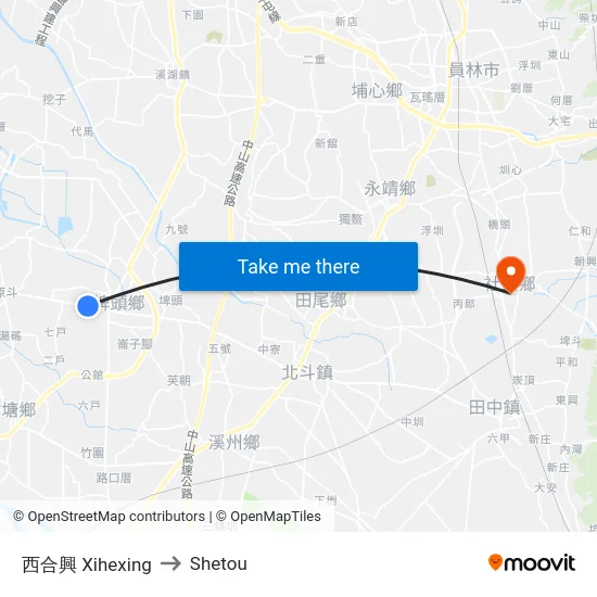 西合興 Xihexing to Shetou map
