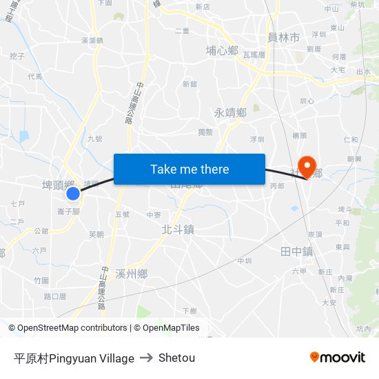平原村Pingyuan Village to Shetou map