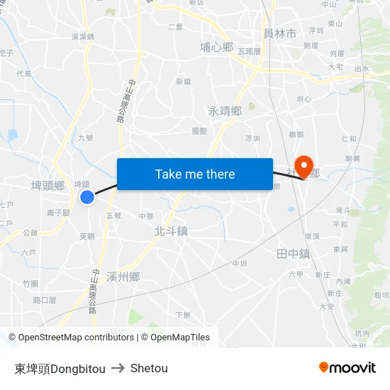東埤頭Dongbitou to Shetou map