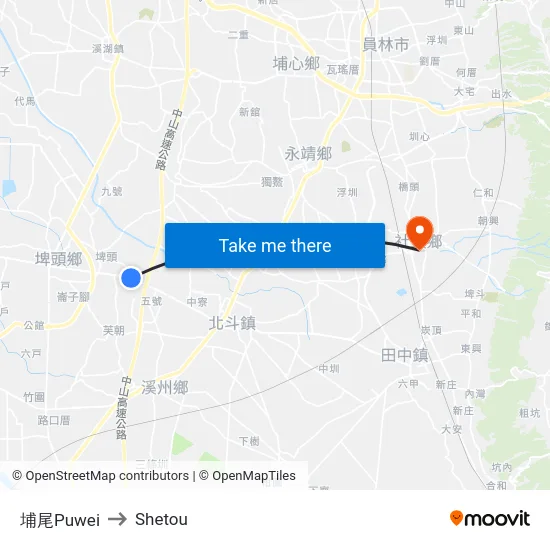 埔尾Puwei to Shetou map