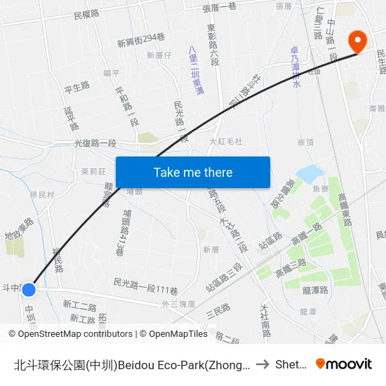 北斗環保公園(中圳)Beidou  Eco-Park(Zhongzun) to Shetou map