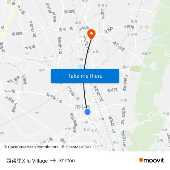 西路里Xilu Village to Shetou map
