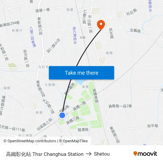 高鐵彰化站 Thsr Changhua Station to Shetou map