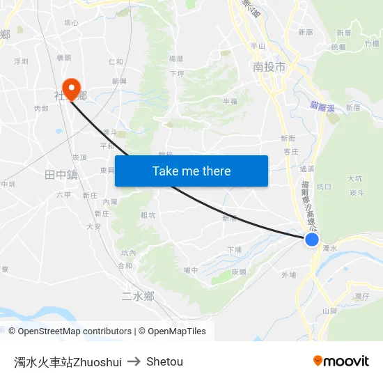 Zhuoshui Station to Shetou map