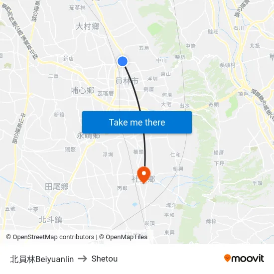 北員林Beiyuanlin to Shetou map