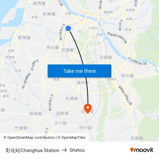 彰化站Changhua Station to Shetou map