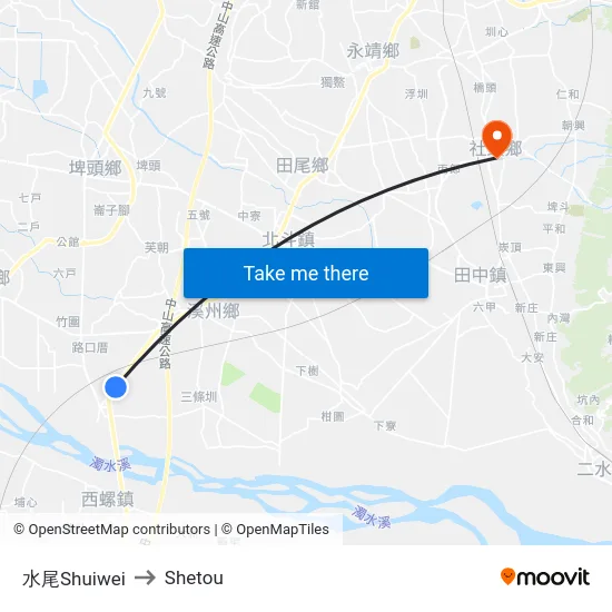 水尾Shuiwei to Shetou map
