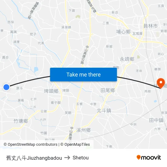 舊丈八斗Jiuzhangbadou to Shetou map