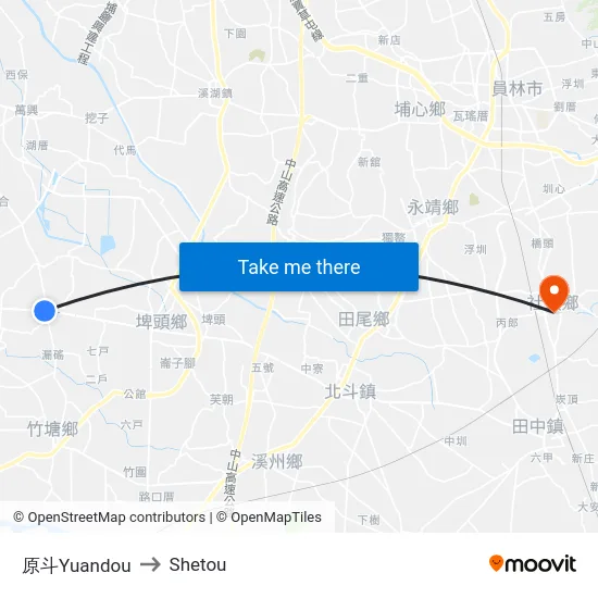 原斗Yuandou to Shetou map