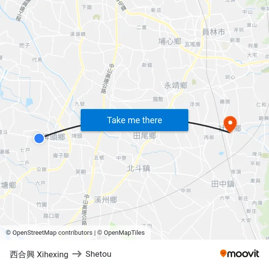 西合興 Xihexing to Shetou map
