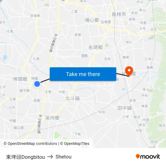 東埤頭Dongbitou to Shetou map