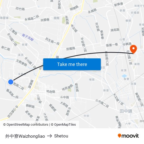 外中寮Waizhongliao to Shetou map