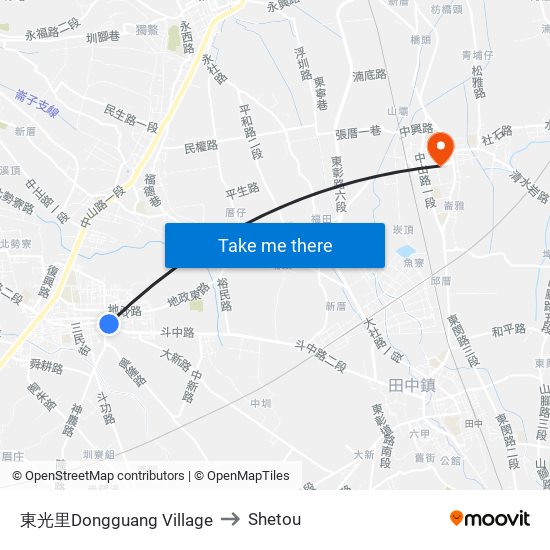 東光里Dongguang  Village to Shetou map