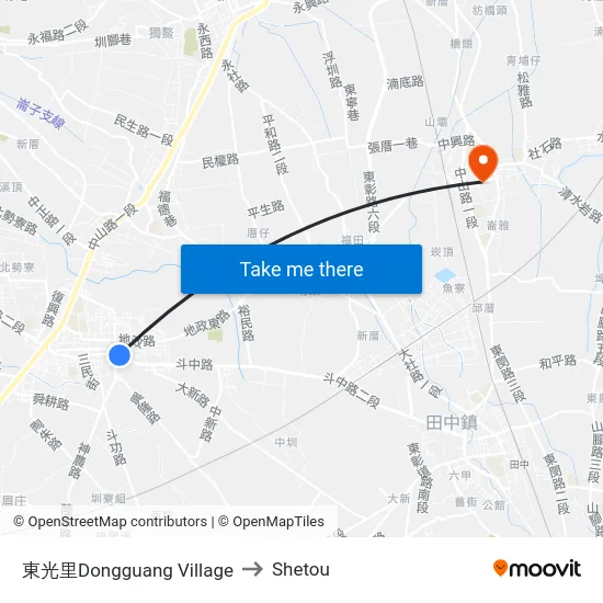 東光里Dongguang  Village to Shetou map