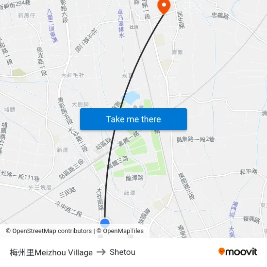梅州里Meizhou Village to Shetou map