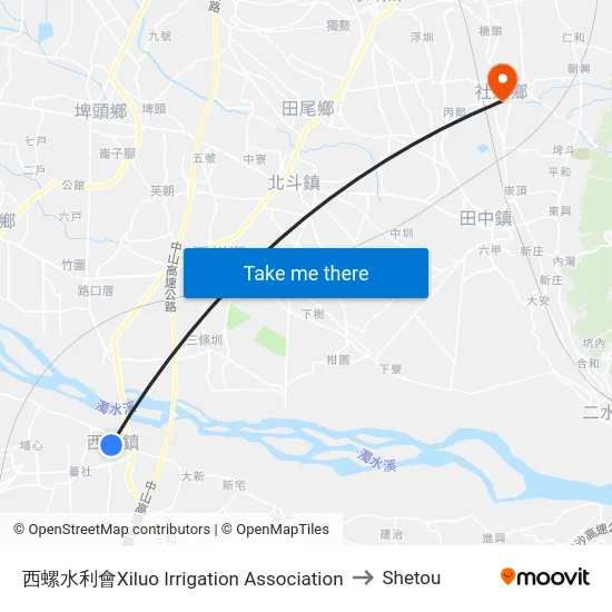 西螺水利會Xiluo Irrigation Association to Shetou map