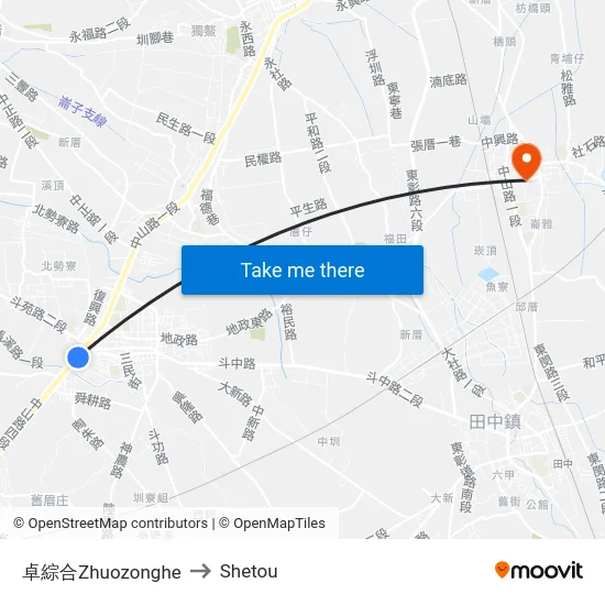 卓綜合Zhuozonghe to Shetou map