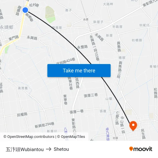 五汴頭Wubiantou to Shetou map