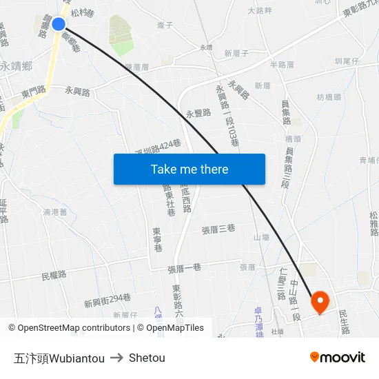 五汴頭Wubiantou to Shetou map
