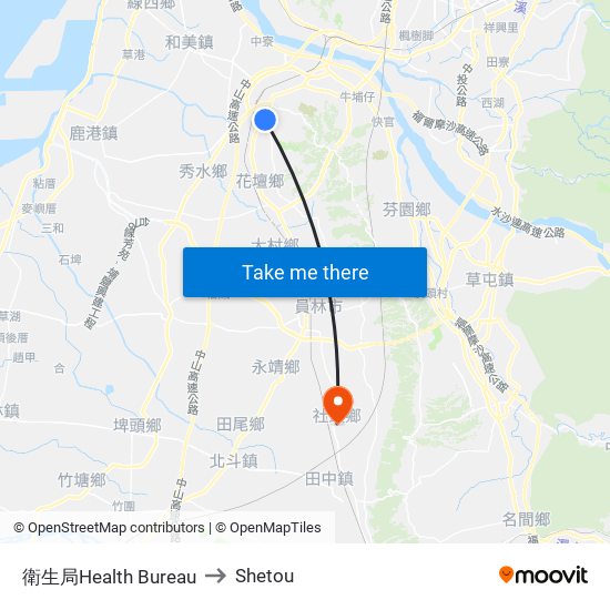 衛生局Health Bureau to Shetou map