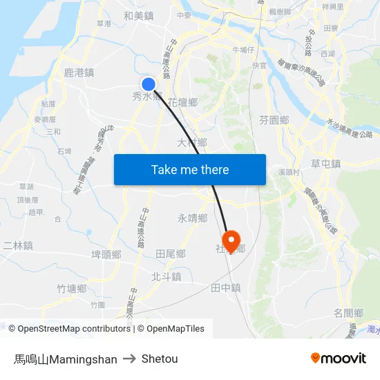 馬鳴山Mamingshan to Shetou map