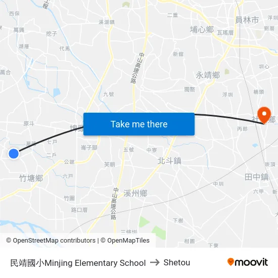 Minjing Elementary School to Shetou map