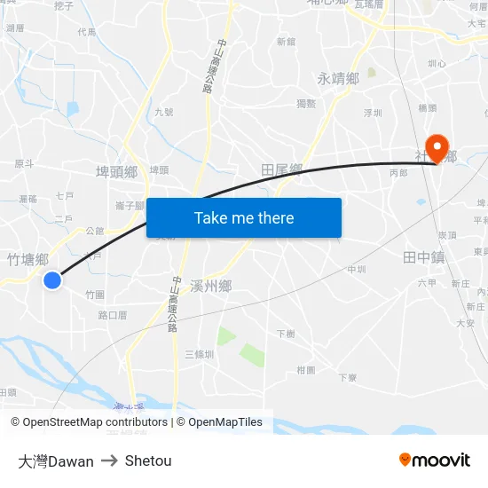 大灣Dawan to Shetou map