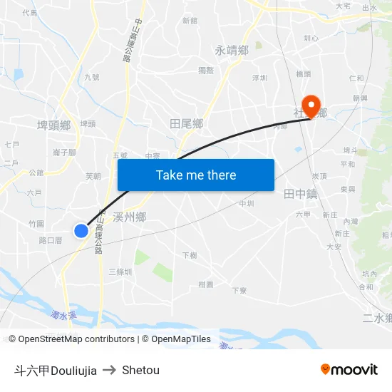 斗六甲Douliujia to Shetou map