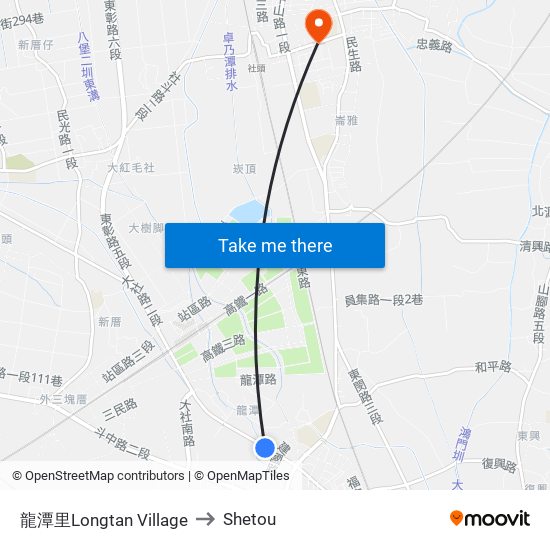 龍潭里Longtan Village to Shetou map