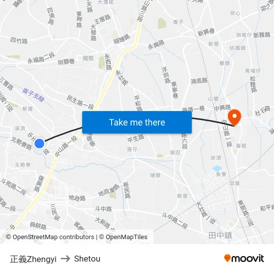 正義Zhengyi to Shetou map