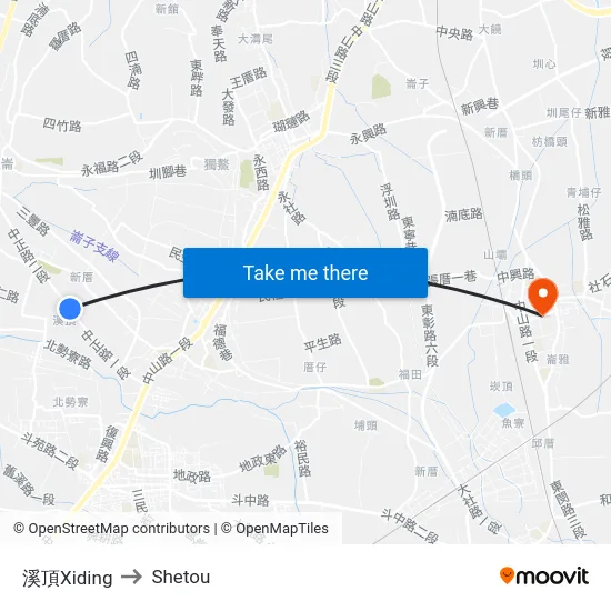 Xiding to Shetou map