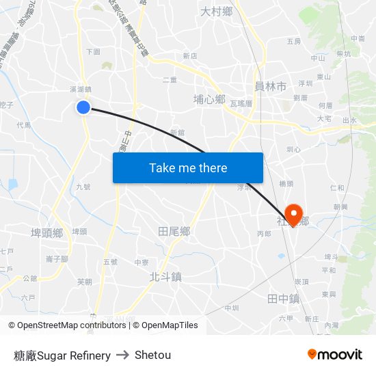 糖廠Sugar Refinery to Shetou map