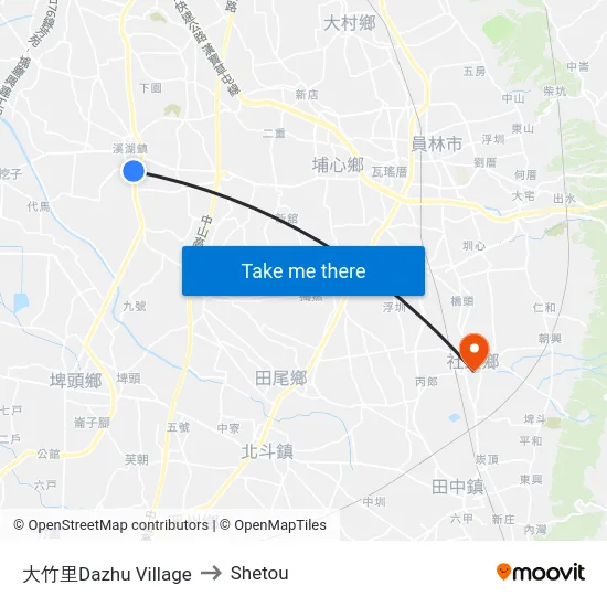 大竹里Dazhu Village to Shetou map