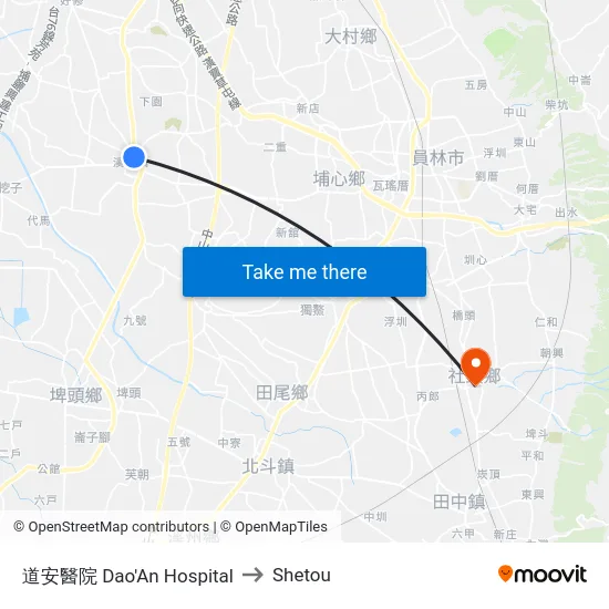 道安醫院 Dao'An Hospital to Shetou map
