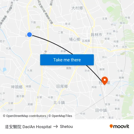 Dao'An Hospital to Shetou map