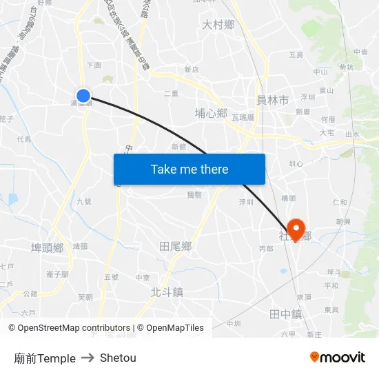 Temple Front to Shetou map